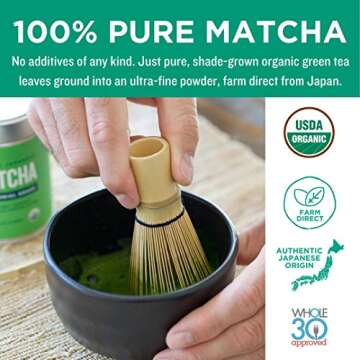 Jade Leaf Matcha Organic Ceremonial Matcha (30g Tin) and Traditional Starter Set (Bamboo Whisk and Scoop, Stainless Steel Sifter)