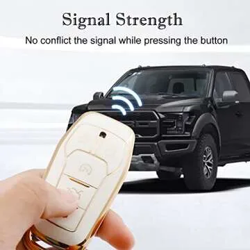 for Ford Key Fob Cover with Keychain, Premium Soft TPU Full Protection Key Fob Case for Ford Fusion Mustang F150 Edge Explorer Lincoln MKZ MKC MKX Smart Remote Key Protector (Size B-Ivory)