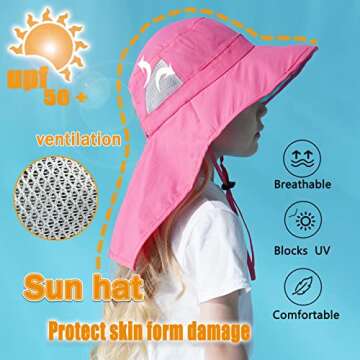 Aenmt Kids Sun Hats UPF 50+ Sun Protection Hat for Kids with Neck Flap Adjustable Large Brim Beach Fishing Hat for Age 3-12 Red
