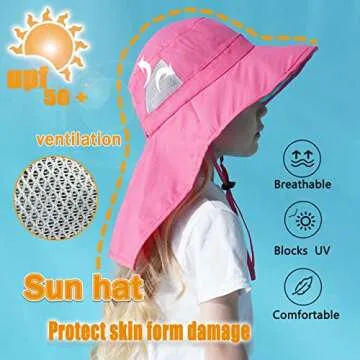 Aenmt Kids Sun Hats UPF 50+ Sun Protection Hat for Kids with Neck Flap Adjustable Large Brim Beach Fishing Hat for Age 3-12 Red