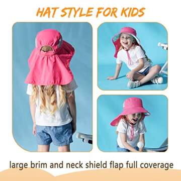 Aenmt Kids Sun Hats UPF 50+ Sun Protection Hat for Kids with Neck Flap Adjustable Large Brim Beach Fishing Hat for Age 3-12 Red