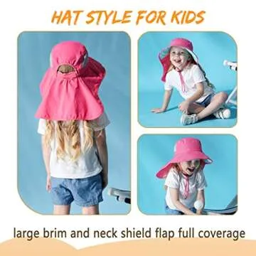 Aenmt Kids Sun Hats UPF 50+ Sun Protection Hat for Kids with Neck Flap Adjustable Large Brim Beach Fishing Hat for Age 3-12 Red