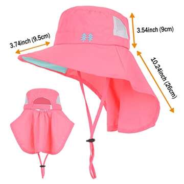 Aenmt Kids Sun Hats UPF 50+ Sun Protection Hat for Kids with Neck Flap Adjustable Large Brim Beach Fishing Hat for Age 3-12 Red