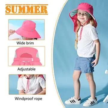 Aenmt Kids Sun Hats UPF 50+ Sun Protection Hat for Kids with Neck Flap Adjustable Large Brim Beach Fishing Hat for Age 3-12 Red