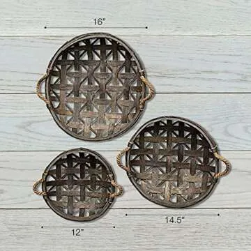 CWI Round Tobacco Basket with Metal Straps - Small, Medium, and Large Hanging Basket for Wall Storage and Decorations - 3 - Brown