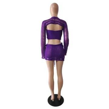 Y2k Sequin Knit Two Piece Outfit Sexy Summer Streetwear