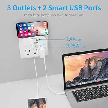 2 Pack Wall Surge Protector, Multi Plug Outlet Extender, Mount Outlet Wall Adapter with 2 USB Chargi...