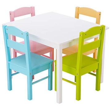 Costzon 5-Piece Kids Table & Chair Set - Pastel Wood Activity Furniture