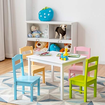 Costzon Kids Wood Activity Table & Chairs Set Pastel