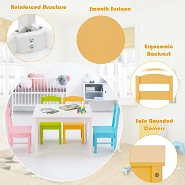 Costzon Kids Wood Activity Table & Chairs Set Pastel