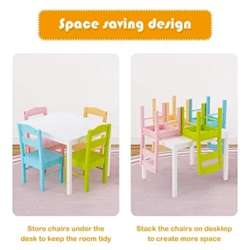 Costzon Kids Wood Activity Table & Chairs Set Pastel