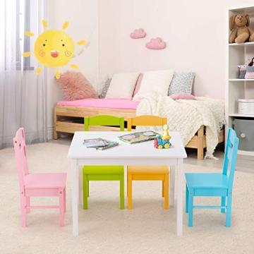 Costzon Kids Wood Activity Table & Chairs Set Pastel