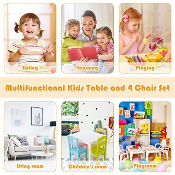 Costzon Kids Wood Activity Table & Chairs Set Pastel