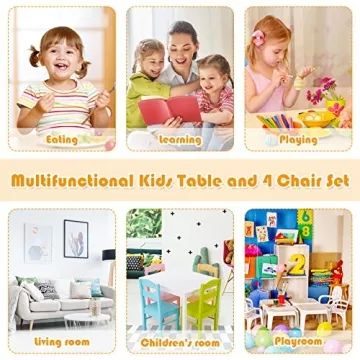 Costzon Kids Wood Activity Table & Chairs Set Pastel