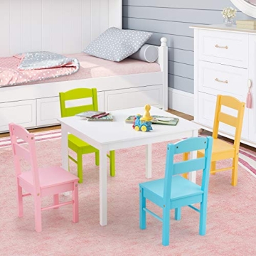 Costzon Kids Wood Activity Table & Chairs Set Pastel