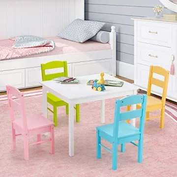 Costzon Kids Wood Activity Table & Chairs Set Pastel