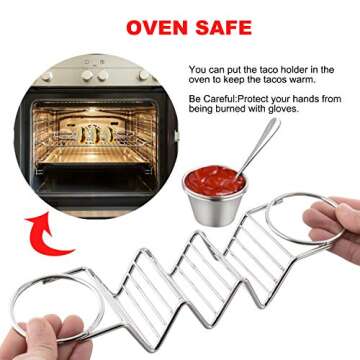 Upgrade Taco Shell Stand Up Holders-4 Pack Premium Stainless Steel Taco Holder with 8 Salad Cups & 4 Spoons,Holds 3 Tacos Each Keeping Shells Upright & Neat