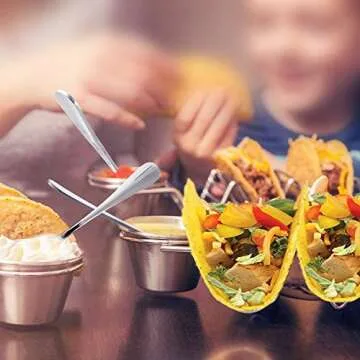 Upgrade Taco Shell Stand Up Holders-4 Pack Premium Stainless Steel Taco Holder with 8 Salad Cups & 4 Spoons,Holds 3 Tacos Each Keeping Shells Upright & Neat