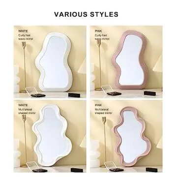 Mokoze Asymmetrical Wall-Mounted Mirror, Creative Unique Decorative Mirrors, Funky Wavy Mirror 16.14"x9.84" Irregular Border White Mirror for Bathroom Living Room Decoration