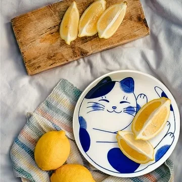 OTYFGHD Cute Cat Ceramic Dessert Plates,Set of 4,Dipping, Sushi,Appetizer Plates,Soy Sauce Dish,Cat Gift,Dishware and Dinnerware Sets（Free Spoon and Fork）