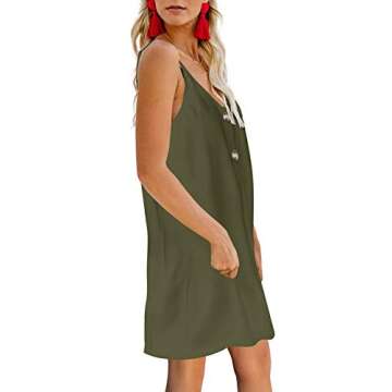 Chase Secret Women's Summer V Neck Button Down Strappy Sleeveless Casual Flowy Spaghetti Strap Mini Dress Green X-Large