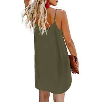 Chase Secret Women's Summer V Neck Button Down Strappy Sleeveless Casual Flowy Spaghetti Strap Mini Dress Green X-Large