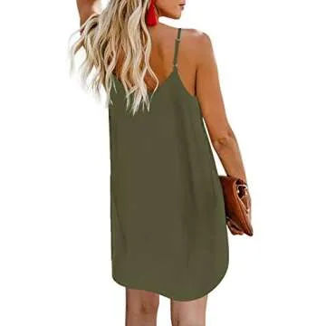 Chase Secret Women's Summer V Neck Button Down Strappy Sleeveless Casual Flowy Spaghetti Strap Mini Dress Green X-Large