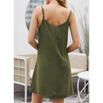 Chase Secret Women's Summer V Neck Button Down Strappy Sleeveless Casual Flowy Spaghetti Strap Mini Dress Green X-Large
