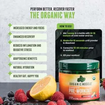 USDA Organic Pre-Workout Powder, Lemon Berry | Clean Energy Without Jitters | Natural Performance Bo...
