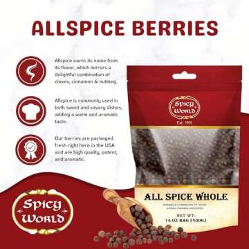 Spicy World Whole Allspice Berries 14 Oz Resealable Bag | All Spice Pimento Jamaica Pepper for Cooki...