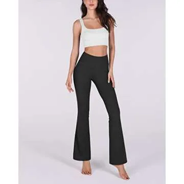 ODODOS Women's High Waisted Bootcut Yoga Pants Tummy Control Non See Through Bootleg Gym Workout Pants with Inner Pocket-29 Inseam, Black, Medium