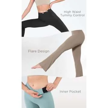 ODODOS Women's High Waisted Bootcut Yoga Pants Tummy Control Non See Through Bootleg Gym Workout Pants with Inner Pocket-29 Inseam, Black, Medium