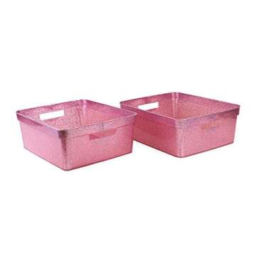 Isaac Jacobs Medium Glitter Storage Bin (14” x 11.5” x 5.5”) Set w/Cut-Out Handles, Plastic Or...