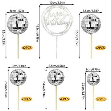 21 PCS Disco Ball Cake Toppers - Retro 70s Theme Party Decor