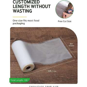 Syntus Vacuum Sealer Bags, 2 Rolls 8" x 50' Commercial Grade Bag Rolls, BPA Free Food Vac Bags for S...