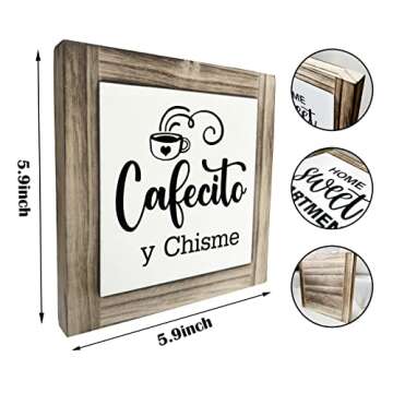 Coffee Wood Plaque Sign, Cafecito y Chisme, Box Wood Plaques Desk Décor, Rustic Kitchen Home Decor,...