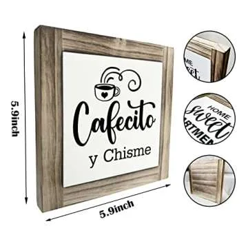 Coffee Wood Plaque Sign, Cafecito y Chisme, Box Wood Plaques Desk Décor, Rustic Kitchen Home Decor,...