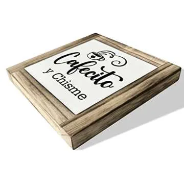 Coffee Wood Plaque Sign, Cafecito y Chisme, Box Wood Plaques Desk Décor, Rustic Kitchen Home Decor, Tea Room Decor, Decor Sign for Coffee Bar Home Office Kitchen, Coffee Lover Friend Gift, 5.9×5.9inch