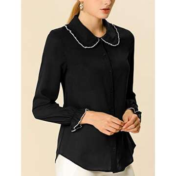 Allegra K Women's Long Sleeve Blouse Sweet Ruffle Peter Pan Collar Button Down Business Casual Work ...