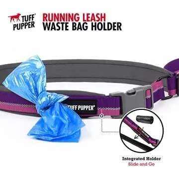 Tuff Pupper Hands Free Adjustable Length Dog Leash | Lightweight for Running Jogging Walking | Padded Waist Belt (24-50 inch) | Adjusts 3 to 6 Feet Length | Strong Ballistic Nylon w/Reflective Strips