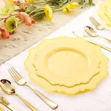 COLOSUS 60Pcs Lemon Yellow Plastic Plates for Parties