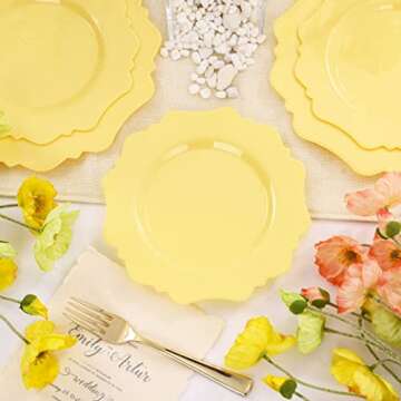 COLOSUS 60Pcs Lemon Yellow Plastic Plates for Parties