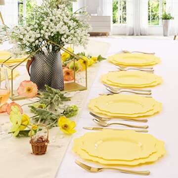 COLOSUS 60Pcs Lemon Yellow Plastic Plates for Parties