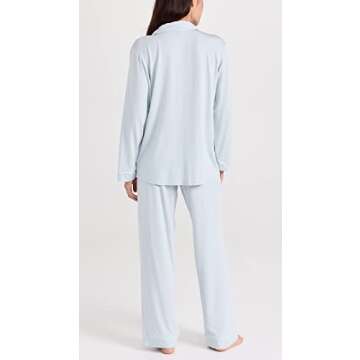 Eberjey Women's Gisele Modal Long PJ Set, Ice Blue/Ivory, XS