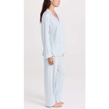 Eberjey Women's Gisele Modal Long PJ Set, Ice Blue/Ivory, XS