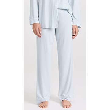 Eberjey Women's Gisele Modal Long PJ Set, Ice Blue/Ivory, XS