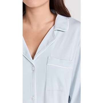 Eberjey Women's Gisele Modal Long PJ Set, Ice Blue/Ivory, XS