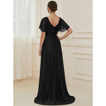 Elegant Ever-Pretty V Neck A-Line Glitter Evening Dress