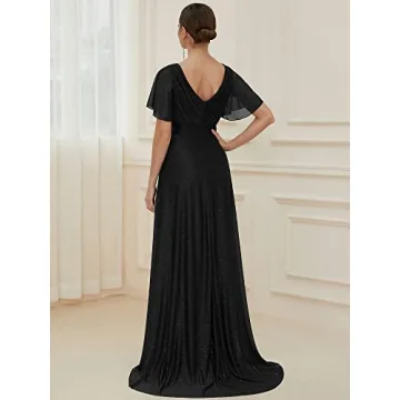 Elegant Ever-Pretty V Neck A-Line Glitter Evening Dress