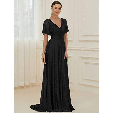 Elegant Ever-Pretty V Neck A-Line Glitter Evening Dress
